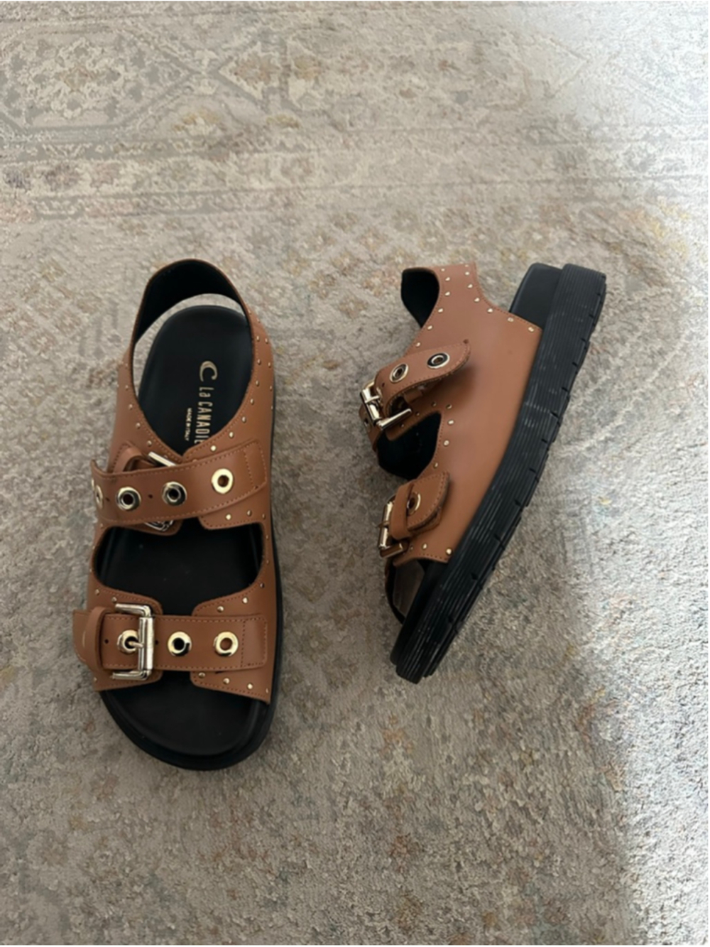 Women's La Canadienne Brown Studded Buckle Sandals Size 7.5